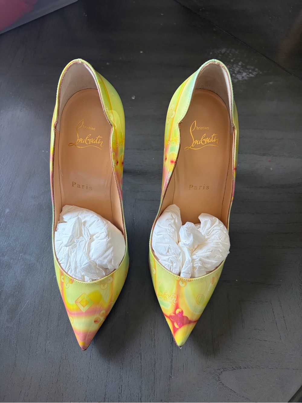 Christian Louboutin Yellow Multicolor Pointed Toe Pumps